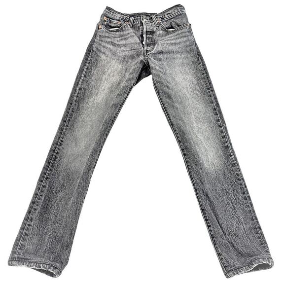 Levi's 501 S Skinny Gray Charcoal Wash Button Fly Skinny Denim Jean Size 24 x 28 - Picture 2 of 9